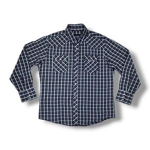 Wrangler Blue/Green/Red Plaid Plaid Pearl Snap Long Sleeve Western Shirt Men's L